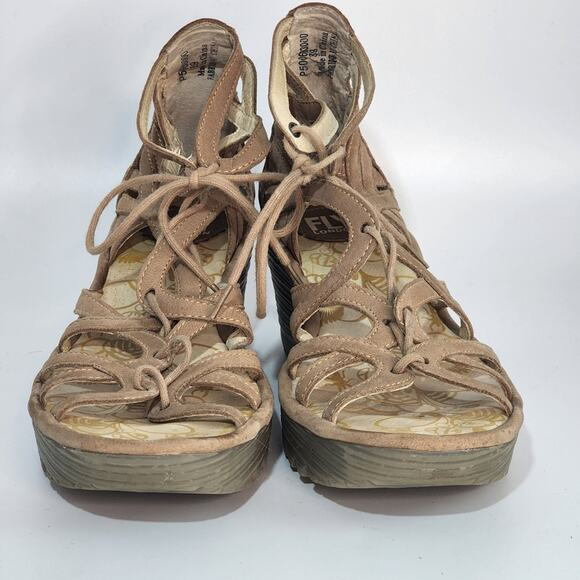 Fly London Yuke Tan Leather Gladiator Sandals - Picture 5 of 10